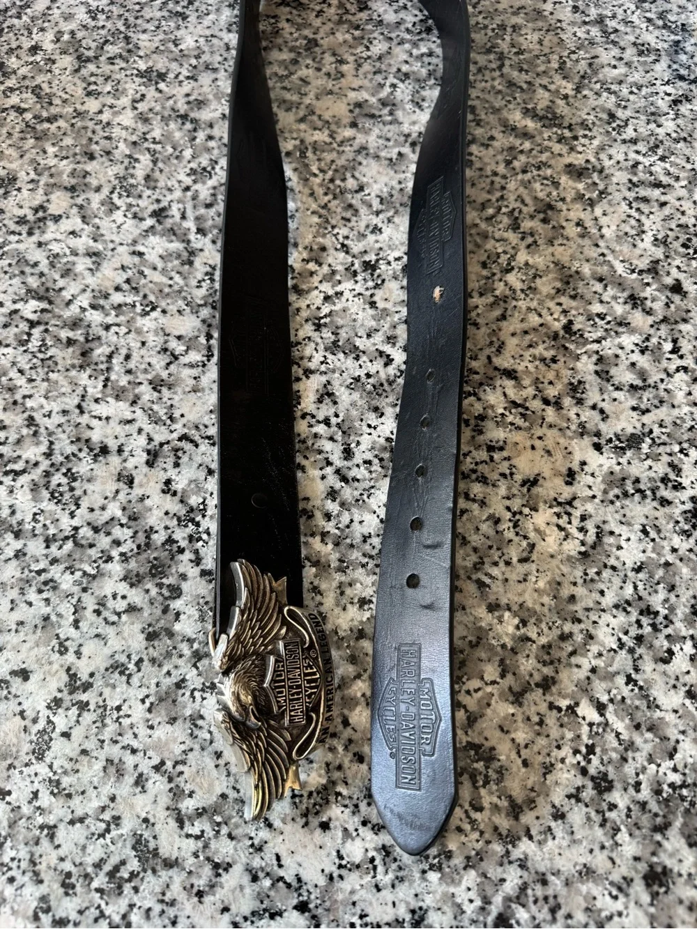 Harley-Davidson Black Leather Belt with Silver Eagle Emblem